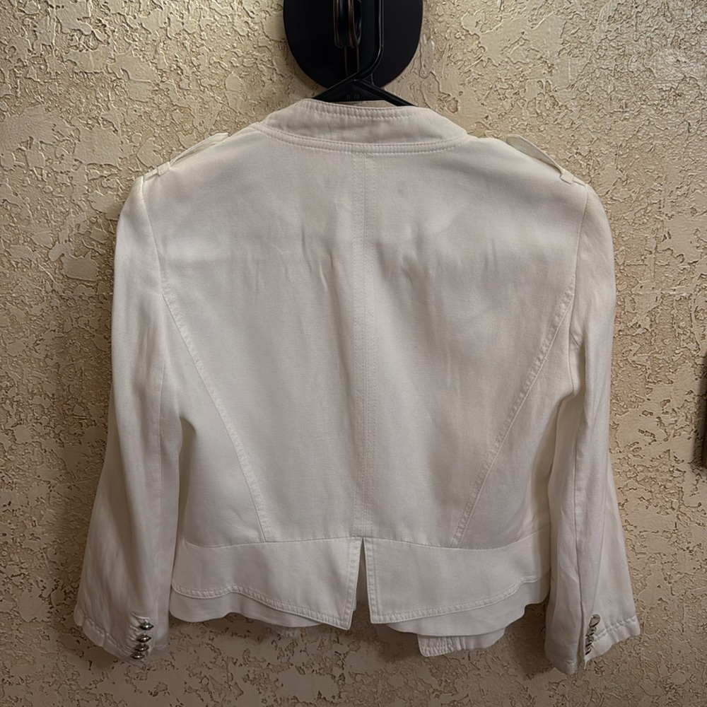 White House Black Market Ponte Military White Cropped Jacket / Blazer - Picture 4 of 12